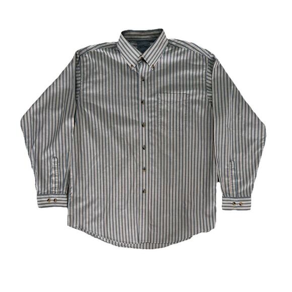 LL Bean Men’s Striped Blue And Tan Long Sleeve Button-up Shirt Size L - Picture 1 of 6